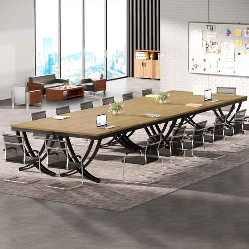 (4PCS, Oak) 6.5FT Conference Table for 6-8 People, 78 inch Long Rectangular Seminar Table with Strong Metal Frame, Business Furniture Boardroom Desk for Office Meeting Conference Room 