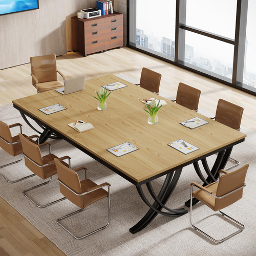 (4PCS, Oak) 6.5FT Conference Table for 6-8 People, 78 inch Long Rectangular Seminar Table with Strong Metal Frame, Business Furniture Boardroom Desk for Office Meeting Conference Room 