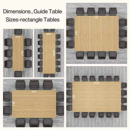(4PCS, Oak) 6.5FT Conference Table for 6-8 People, 78 inch Long Rectangular Seminar Table with Strong Metal Frame, Business Furniture Boardroom Desk for Office Meeting Conference Room 