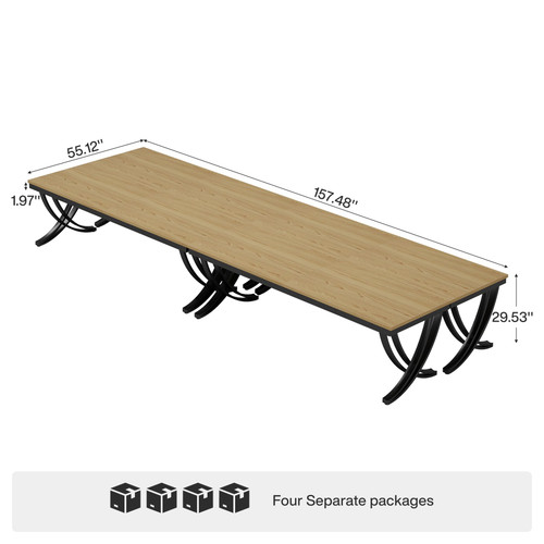 (4PCS, Oak) 6.5FT Conference Table for 6-8 People, 78 inch Long Rectangular Seminar Table with Strong Metal Frame, Business Furniture Boardroom Desk for Office Meeting Conference Room 