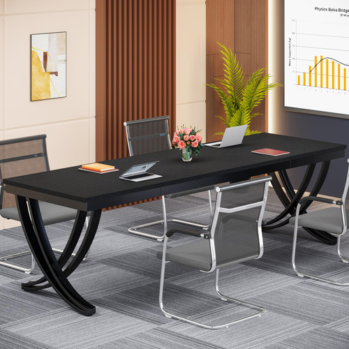 (6PCS, Black) 6.5FT Conference Table for 6-8 People, 78 inch Long Rectangular Seminar Table with Strong Metal Frame, Business Furniture Boardroom Desk for Office Meeting Conference Room 