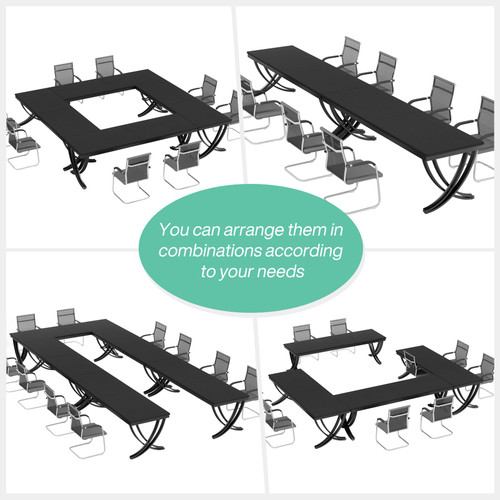 (6PCS, Black) 6.5FT Conference Table for 6-8 People, 78 inch Long Rectangular Seminar Table with Strong Metal Frame, Business Furniture Boardroom Desk for Office Meeting Conference Room 