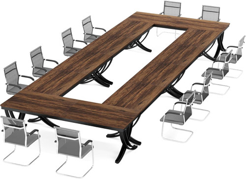 (6PCS, Brown) 6.5FT Conference Table for 6-8 People, 78 inch Long Rectangular Seminar Table with Strong Metal Frame, Business Furniture Boardroom Desk for Office Meeting Conference Room 
