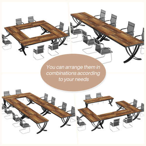 (6PCS, Mix Brown) 6.5FT Conference Table for 6-8 People, 78 inch Long Rectangular Seminar Table with Strong Metal Frame, Business Furniture Boardroom Desk for Office Meeting Conference Room 