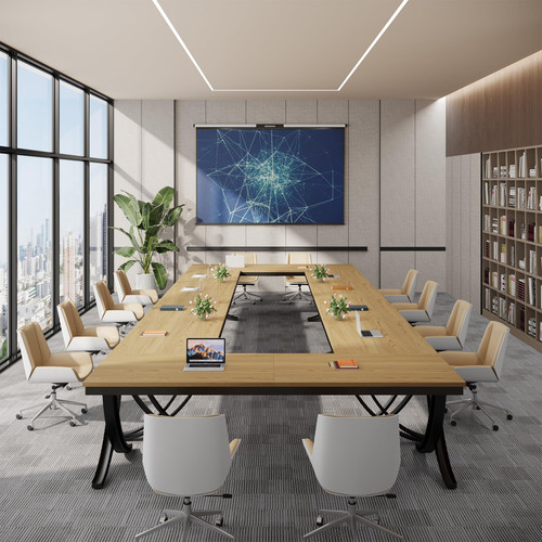 (6PCS, Oak) 6.5FT Conference Table for 6-8 People, 78 inch Long Rectangular Seminar Table with Strong Metal Frame, Business Furniture Boardroom Desk for Office Meeting Conference Room 