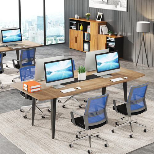 6FT Conference Table, 70.86L x 35.43W x 29.52H Inches Boat Shaped Meeting Table, Modern Seminar Table for Office Meeting Conference Room (Light Wood Grain, 6ft)