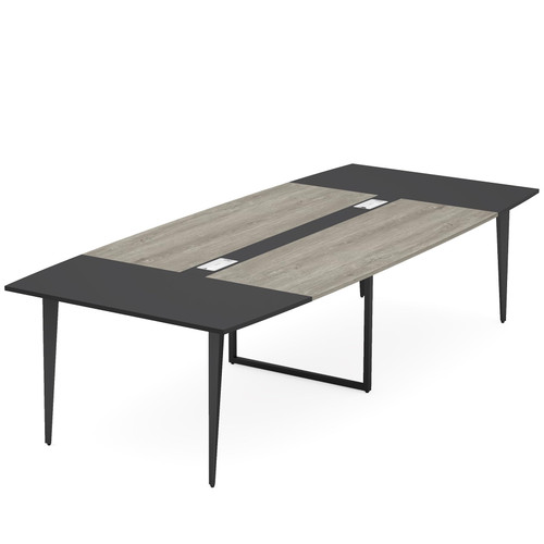 8FT Conference Table, 94.48L x 47.21W x 29.52H Inches Boat Shaped Meeting Table with Rectangle Grommet, Modern Seminar Boardroom Table for Office Conference Room (Grey & Black, 8ft)