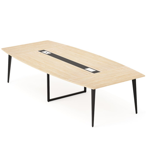 8FT Conference Table, 94.48L x 47.21W x 29.52H Inches Boat Shaped Meeting Table with Rectangle Grommet, Modern Seminar Boardroom Table for Office Conference Room (Light Wood Grain, 8ft)