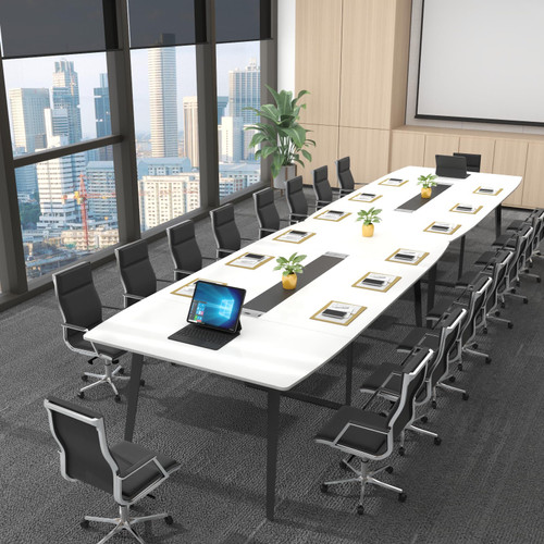 8FT Conference Table, 94.49" L x 47.24" W x 29.53" H Meeting Seminar Table with Grommet, Large Boat Shaped Computer Desk, Boardroom Desk for Office Meeting Conference Room,White