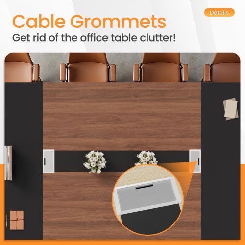 8FT Conference Table, 94.48” Meeting Seminar Table with Cable Grommets, Boardroom Table Workstation for Meeting Room, Office Conference (Black & Walnut)