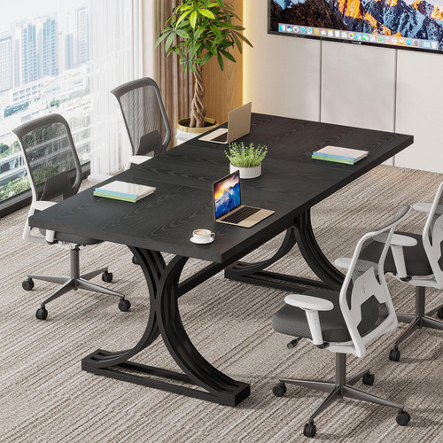 (2, Black) 10.5FT Conference Table, Modern Meeting Table for 8-10 People, Rectangle Seminar Boardroom Table for Office Conference Room with Stylish Legs 
