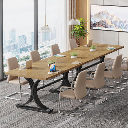  (2, Brown and Black) 10.5FT Conference Table, Modern Meeting Table for 8-10 People, Rectangle Seminar Boardroom Table for Office Conference Room with Stylish Legs