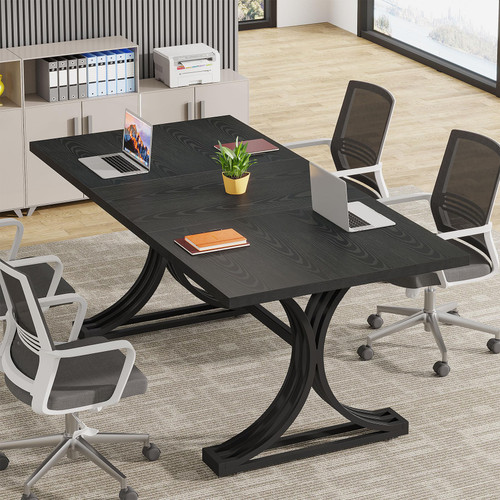 (4, Black) 10.5FT Conference Table, Modern Meeting Table for 8-10 People, Rectangle Seminar Boardroom Table for Office Conference Room with Stylish Legs 