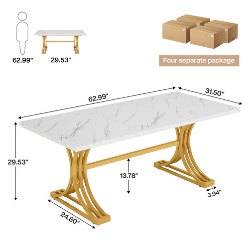 (4, White + Gold) 10.5FT Conference Table, Modern Meeting Table for 8-10 People, Rectangle Seminar Boardroom Table for Office Conference Room with Stylish Legs 