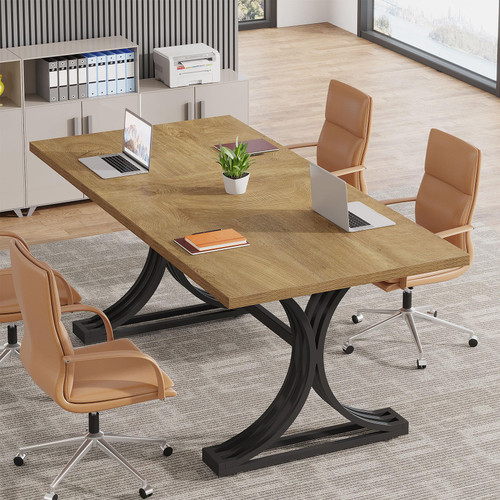 (6, Brown and Black) 10.5FT Conference Table, Modern Meeting Table for 8-10 People, Rectangle Seminar Boardroom Table for Office Conference Room with Stylish Legs 
