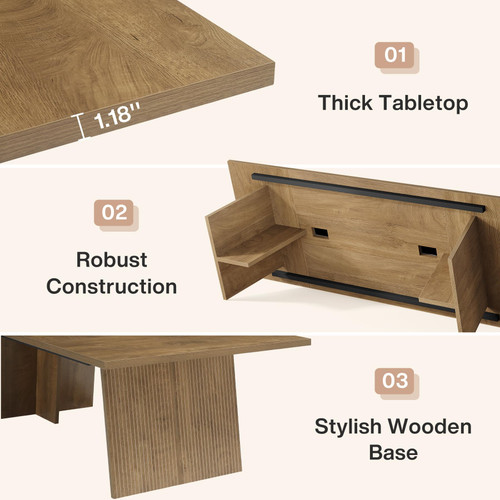(2, Brown) Conference Table, 8ft Conference Room Table for 10 People, Large Meeting Desk with Cable Grommet, Modern Boardroom Table for Office Conference 