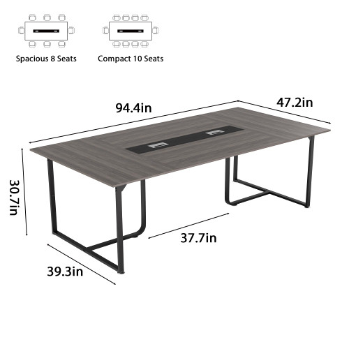 8FT Conference Table,94.4 L x 47.2 W x30.7 H Meeting Seminar Table with Grommet,Stability Enhancement,Large Conference Room Table for Office Meeting (Gray)