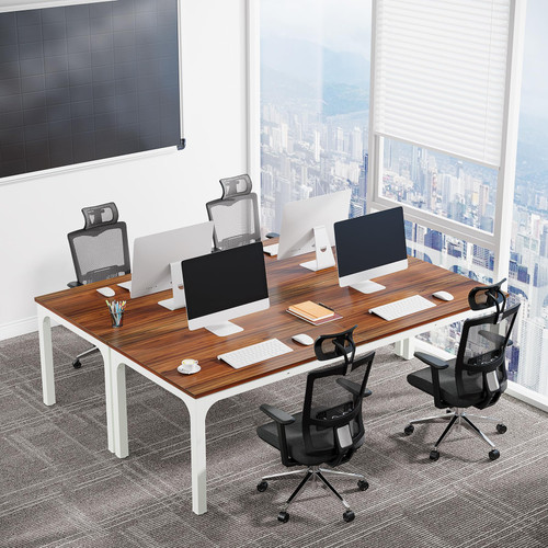 6.5 FT Conference Room Table, 78.74" W x 27.56" D Large Office Conference Table, Modern Seminar Meeting Table Desk for Boardroom, Meeting Room (1, Brown and White)