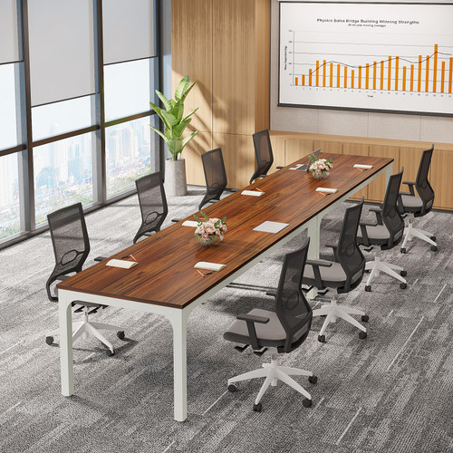 6.5 FT Conference Room Table, 78.74" W x 27.56" D Large Office Conference Table, Modern Seminar Meeting Table Desk for Boardroom, Meeting Room (1, Brown and White)