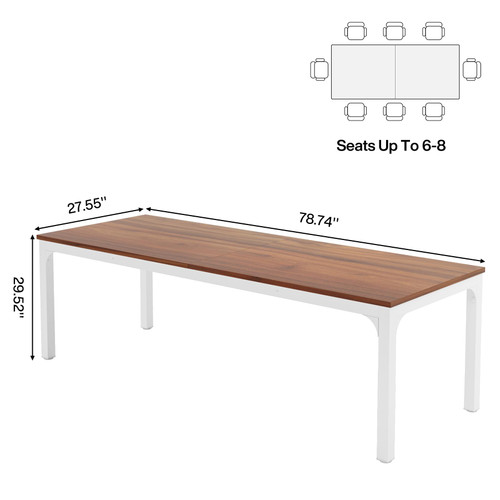 6.5 FT Conference Room Table, 78.74" W x 27.56" D Large Office Conference Table, Modern Seminar Meeting Table Desk for Boardroom, Meeting Room (1, Brown and White)