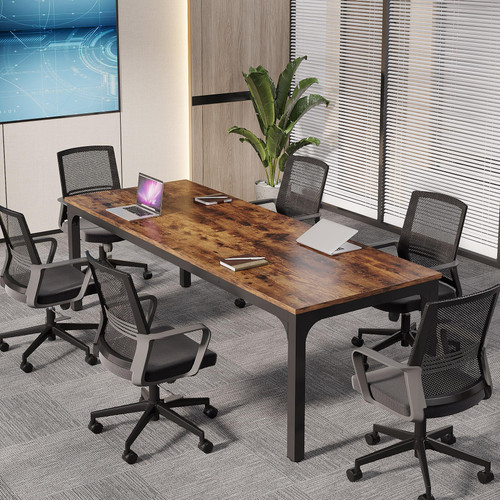 6.5 FT Conference Room Table, 78.74" W x 27.56" D Large Office Conference Table, Modern Seminar Meeting Table Desk for Boardroom, Meeting Room (1, Rustic Brown)