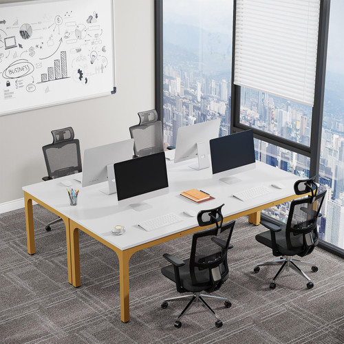 6.5 FT Conference Room Table, 78.74" W x 27.56" D Large Office Conference Table, Modern Seminar Meeting Table Desk for Boardroom, Meeting Room (1, White and Gold)