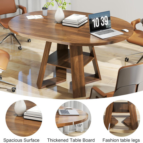 43.3in-59in Extendable Round Conference Table for 4-6 People,Space Saving