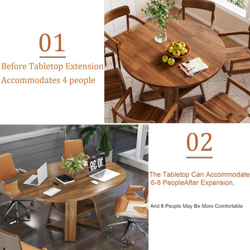 43.3in-59in Extendable Round Conference Table for 4-6 People,Space Saving