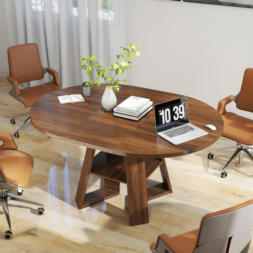 43.3in-59in Extendable Round Conference Table for 4-6 People,Space Saving