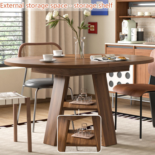 43.3in-59in Extendable Round Conference Table for 4-6 People,Space Saving
