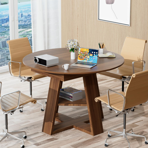 43.3in-59in Extendable Round Conference Table for 4-6 People,Space Saving