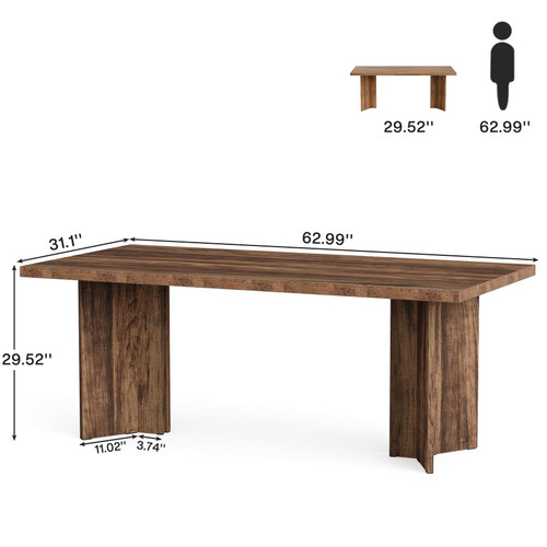 5.5FT Conference Table, 63-inch Rectangle Meeting Seminar Table, Large Wooden Business Tables for 4-6 People, Heavy Duty Pedestal (Dark Brown)