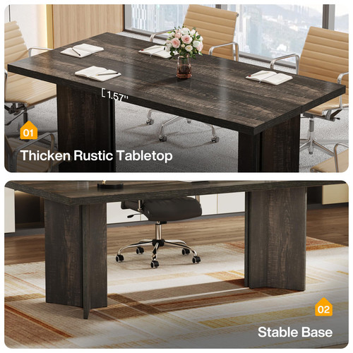 5.5FT Conference Table, 63-inch Rectangle Meeting Seminar Table, Large Wooden Business Tables for 4-6 People, Heavy Duty Pedestal (Dark Gray)