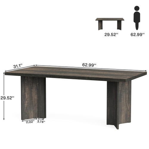 5.5FT Conference Table, 63-inch Rectangle Meeting Seminar Table, Large Wooden Business Tables for 4-6 People, Heavy Duty Pedestal (Dark Gray)