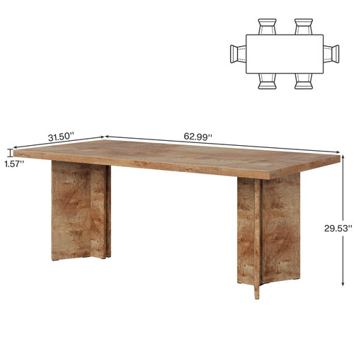 5.5FT Conference Table, 63-inch Rectangle Meeting Seminar Table, Large Oak Brown Business Tables for 4-6 People, Heavy Duty Pedestal (Light Oak Brown)