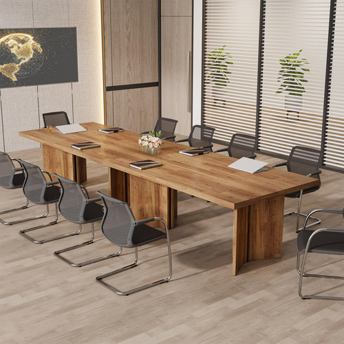 5.5FT Conference Table, 63-inch Rectangle Meeting Seminar Table, Large Walnut Business Tables for 4-6 People, Heavy Duty Pedestal (Walnut)