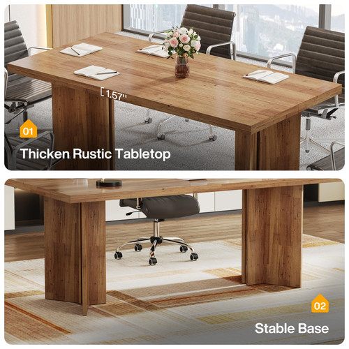 5.5FT Conference Table, 63-inch Rectangle Meeting Seminar Table, Large Walnut Business Tables for 4-6 People, Heavy Duty Pedestal (Walnut)