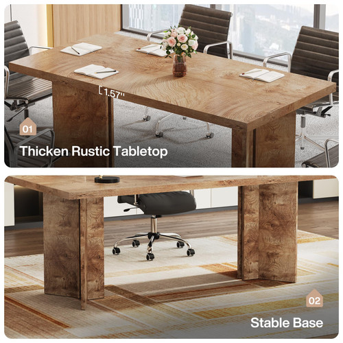 (Set of 2, Light Oak Brown) 10.5FT Conference Table, Large Rectangle Meeting Seminar Table for 10-12 Person, Long Wooden Business Tables 