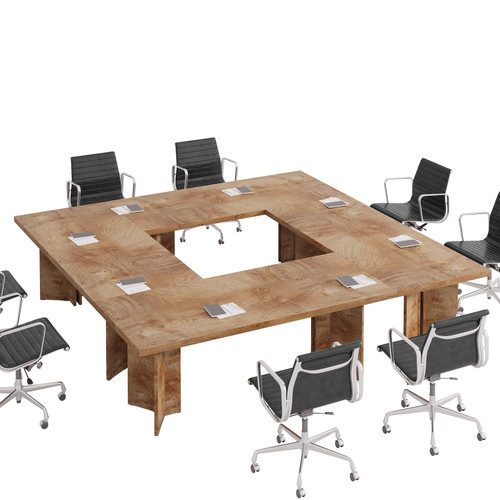 (Set of 2, Light Oak Brown) 10.5FT Conference Table, Large Rectangle Meeting Seminar Table for 10-12 Person, Long Wooden Business Tables 