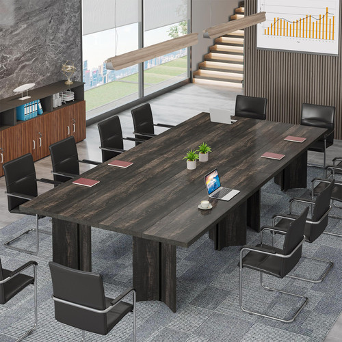 (Set of 4, Dark Gray) 10.5FT Conference Table, Large Rectangle Meeting Seminar Table for 12-14 Person, Long Wooden Business Tables 