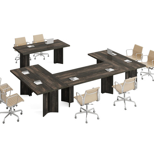 (Set of 4, Dark Gray) 10.5FT Conference Table, Large Rectangle Meeting Seminar Table for 12-14 Person, Long Wooden Business Tables 