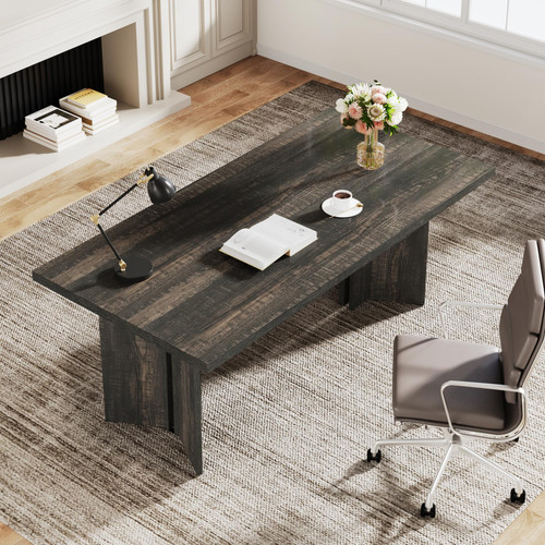 (Set of 4, Dark Gray) 10.5FT Conference Table, Large Rectangle Meeting Seminar Table for 12-14 Person, Long Wooden Business Tables 
