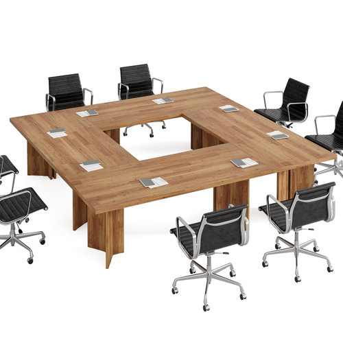  (Set of 4, Walnut) 10.5FT Conference Table, Large Rectangle Meeting Seminar Table for 12-14 Person, Long Wooden Business Tables