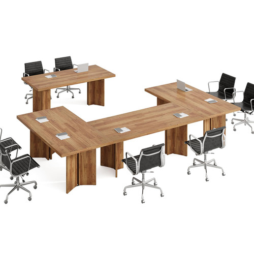  (Set of 4, Walnut) 10.5FT Conference Table, Large Rectangle Meeting Seminar Table for 12-14 Person, Long Wooden Business Tables