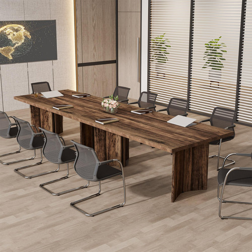 (Set of 6, Dark Brown) 15.7FT Conference Table, Large Rectangle Meeting Seminar Table for 14-16 Person, Long Wooden Business Tables