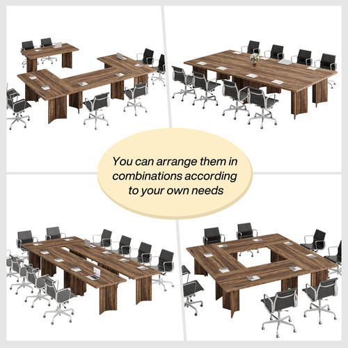 (Set of 6, Dark Brown) 15.7FT Conference Table, Large Rectangle Meeting Seminar Table for 14-16 Person, Long Wooden Business Tables