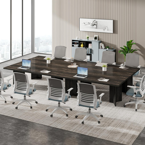 (Set of 6, Dark Gray) 15.7FT Conference Table, Large Rectangle Meeting Seminar Table for 14-16 Person, Long Wooden Business Tables