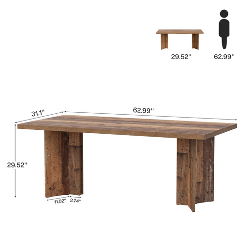 (Set of 6, Distressed Brown) 10.5FT Conference Table, Large Rectangle Meeting Seminar Table for 10-12 Person, Long Wooden Business Tables 