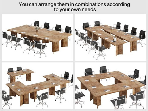  (Set of 6, Light Oak Brown) 10.5FT Conference Table, Large Rectangle Meeting Seminar Table for 10-14 Person, Long Wooden Business Tables 