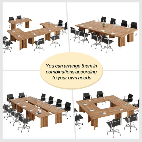 (Set of 6, Walnut) 15.7FT Conference Table, Large Rectangle Meeting Seminar Table for 14-16 Person, Long Wooden Business Tables 